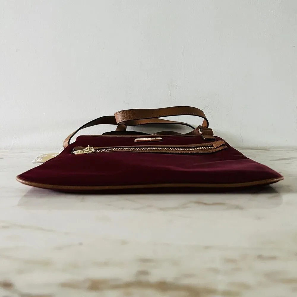 MICHAEL KORS Kempton Claret Burgundy Nylon Pocket Crossbody Bag